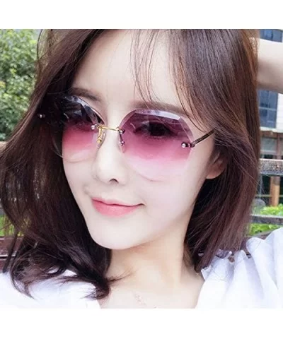 Oversized Rimless Sunglasses Geometric Gradient Lens Eyewear Diamond Cutting Glasses - Gold-purple - CM18WRUI9I6 $34.77 Overs...