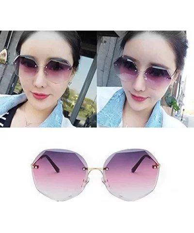 Oversized Rimless Sunglasses Geometric Gradient Lens Eyewear Diamond Cutting Glasses - Gold-purple - CM18WRUI9I6 $34.77 Overs...