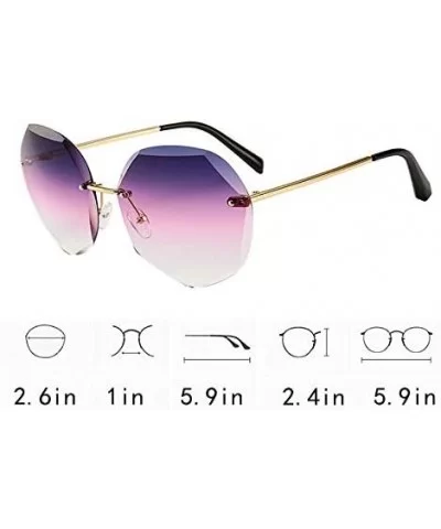 Oversized Rimless Sunglasses Geometric Gradient Lens Eyewear Diamond Cutting Glasses - Gold-purple - CM18WRUI9I6 $34.77 Overs...