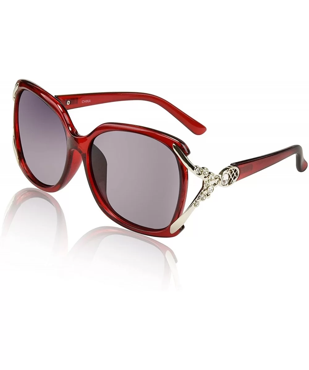 Designer Oversized Polarized Sunglasses For Women UV400 Sun Glasses - Red Frame With Rhinestones - C318D46CD5E $15.17 Sport