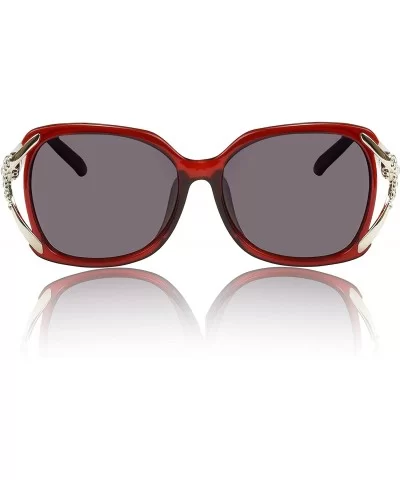 Designer Oversized Polarized Sunglasses For Women UV400 Sun Glasses - Red Frame With Rhinestones - C318D46CD5E $15.17 Sport