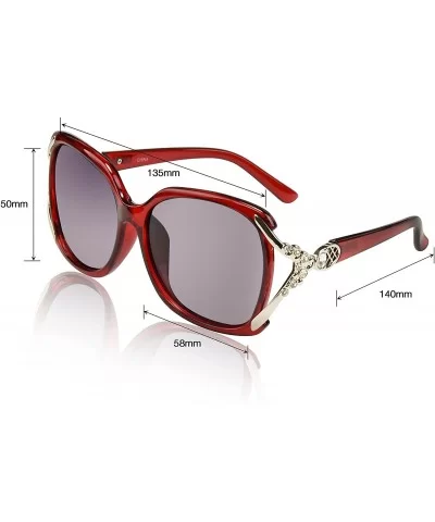 Designer Oversized Polarized Sunglasses For Women UV400 Sun Glasses - Red Frame With Rhinestones - C318D46CD5E $15.17 Sport