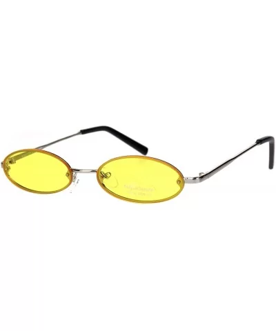 Small Skinny Sunglasses Oval Rims Behind Lens Fashion Color Lens UV 400 - Silver (Yellow) - CI18T2E6TOY $12.41 Oval