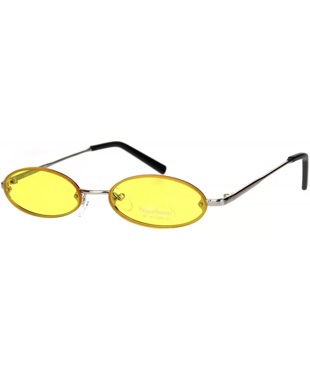 Small Skinny Sunglasses Oval Rims Behind Lens Fashion Color Lens UV 400 - Silver (Yellow) - CI18T2E6TOY $12.41 Oval