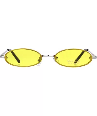 Small Skinny Sunglasses Oval Rims Behind Lens Fashion Color Lens UV 400 - Silver (Yellow) - CI18T2E6TOY $12.41 Oval