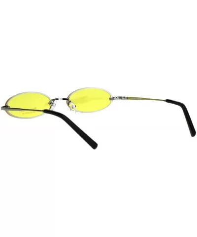 Small Skinny Sunglasses Oval Rims Behind Lens Fashion Color Lens UV 400 - Silver (Yellow) - CI18T2E6TOY $12.41 Oval