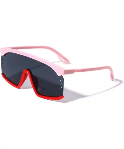 Flat Top Semi-Rimless Shield Fashion Sunglasses - Pink Red - CF196MS57R7 $20.16 Shield