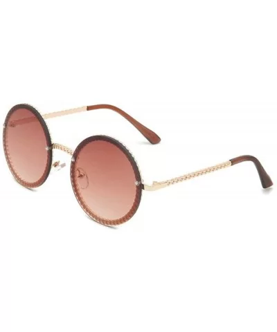 New modern retro round rope design trend street shooting ocean piece sunglasses - Brown - CD18LXS07QO $16.72 Round