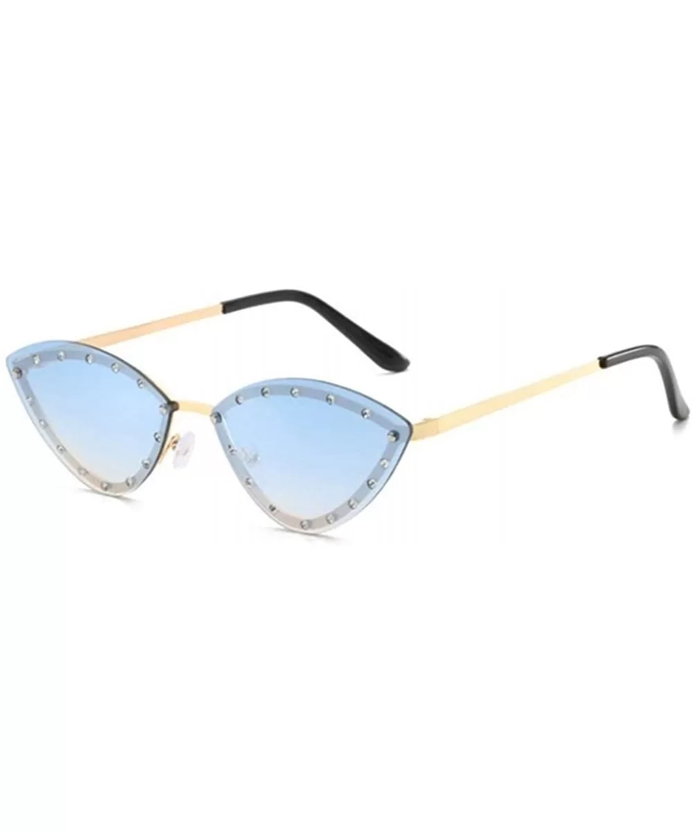 Cat Eye Sunglasses for Women Rimless with Rhinestones Shades UV Protection - Blue - CW190HGCNA8 $13.21 Rimless