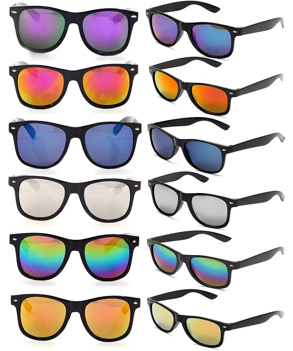 12 Pack Vintage 80's Retro Unisex Neon Sunglasses Party Favors for Kids and Adults - Black Mirrored - CE198DQCSE3 $23.51 Square