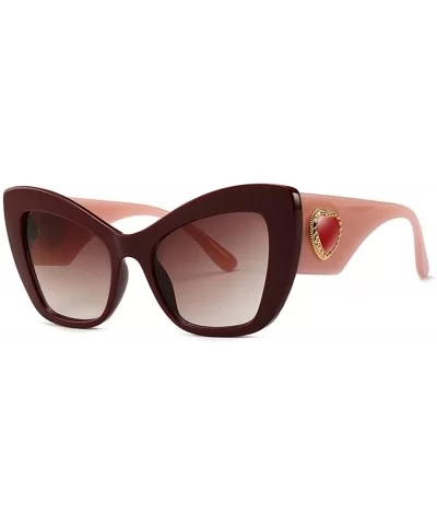 Women Oversized Cateye Sunglasses Stylish Inspired - Wine - CS18O69OM3I $18.21 Oversized