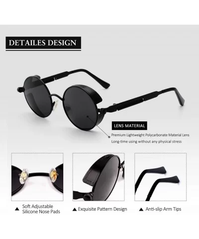 Gothic Retro Round Circle Steampunk Polarized Sunglasses for Men Women - Simple Package+black Frame/Grey Lens - CR18N02T7LD $...