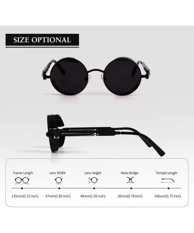 Gothic Retro Round Circle Steampunk Polarized Sunglasses for Men Women - Simple Package+black Frame/Grey Lens - CR18N02T7LD $...