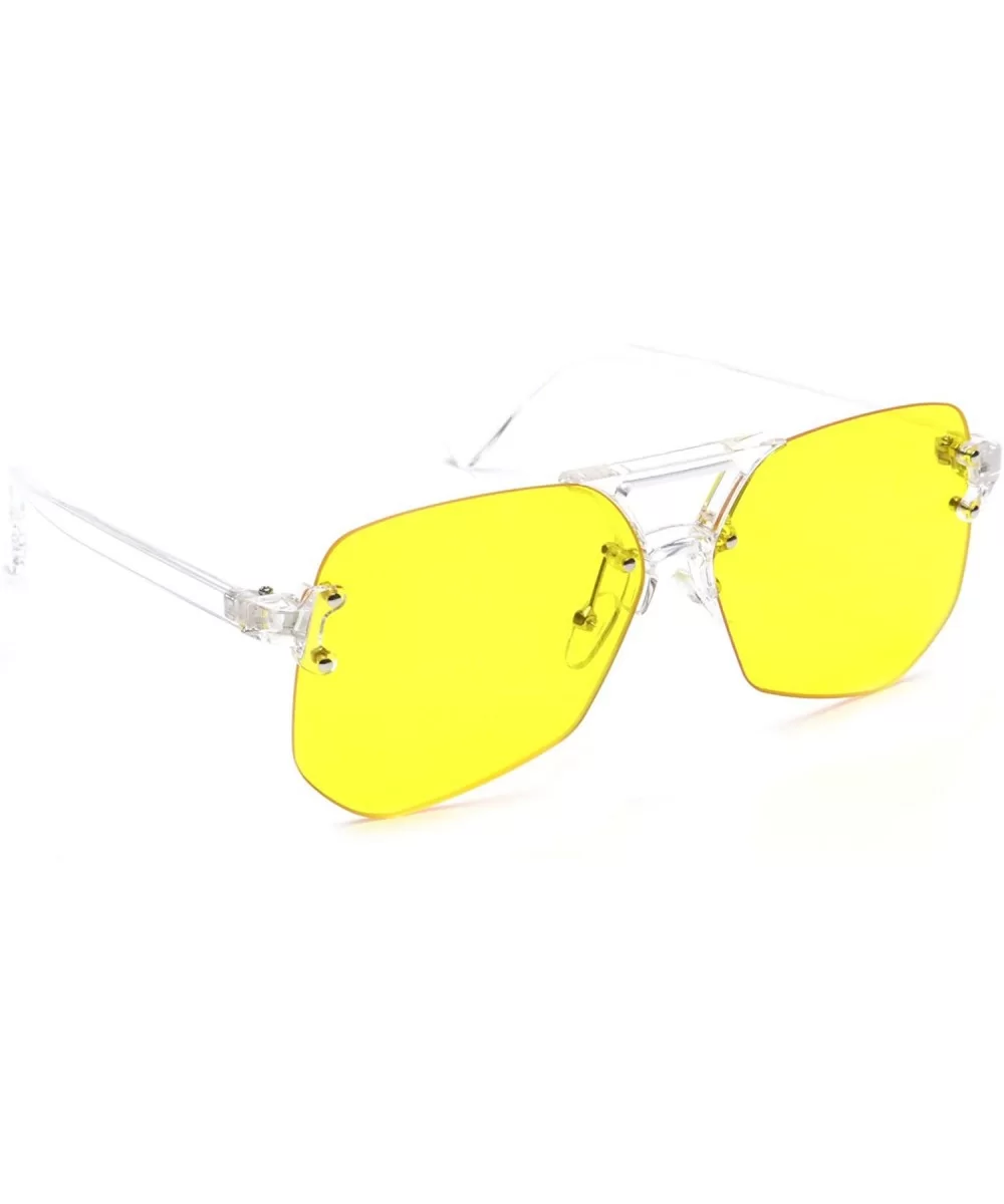 Oversized Rimless Flat Top Keyhole Bridge Flat Lens Aviator Sunglasses - Yellow - C918EQ8QUOM $15.73 Rimless