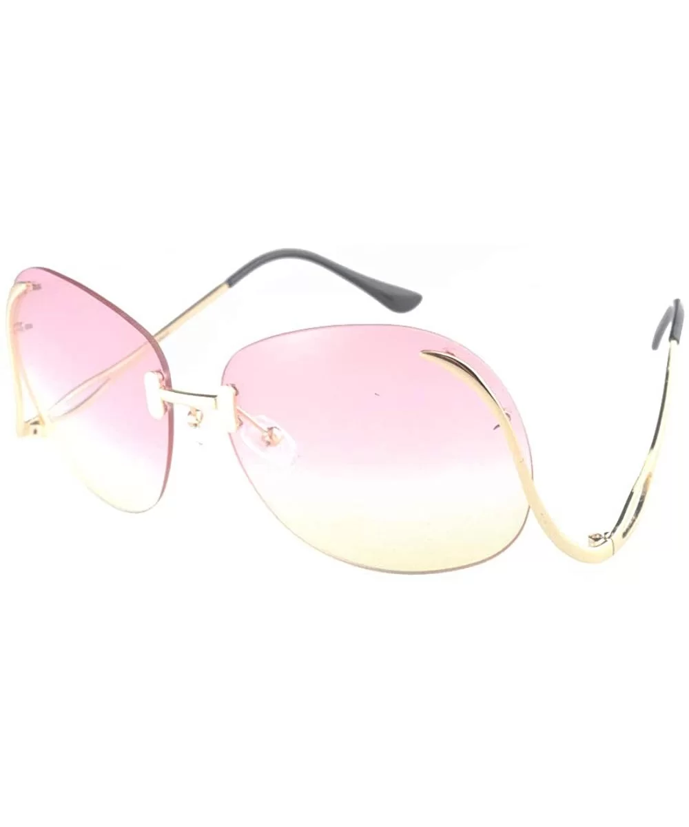 Unique Design Rimless Round Sunglasses Plain and Color With Box - Gold-pinkyellow - C212L0X5X1X $13.87 Oval