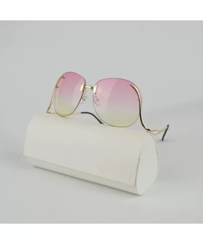 Unique Design Rimless Round Sunglasses Plain and Color With Box - Gold-pinkyellow - C212L0X5X1X $13.87 Oval