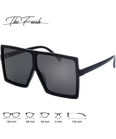 Large Oversized Fashion Square Flat Top Sunglasses - Exquisite Packaging - 1-black - CD18696GS8R $12.50 Round