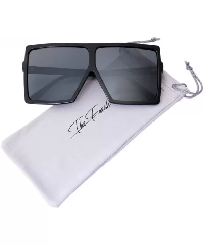 Large Oversized Fashion Square Flat Top Sunglasses - Exquisite Packaging - 1-black - CD18696GS8R $12.50 Round