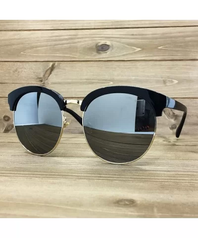 97018 XXL Premium Oversize Mirrored Funky Flat Sunglasses - Black/ Silver - CV18OKONWN4 $19.68 Oversized