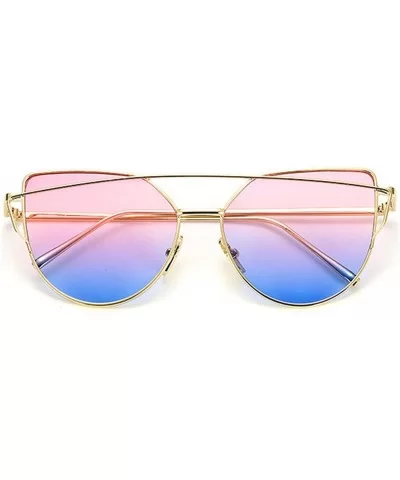 Cat Eye Sunglasses Women Vintage Metal Reflective Glasses Mirror Retro Oculos De Sol Gafas - Goldredblue - CD199CMAI3U $45.72...