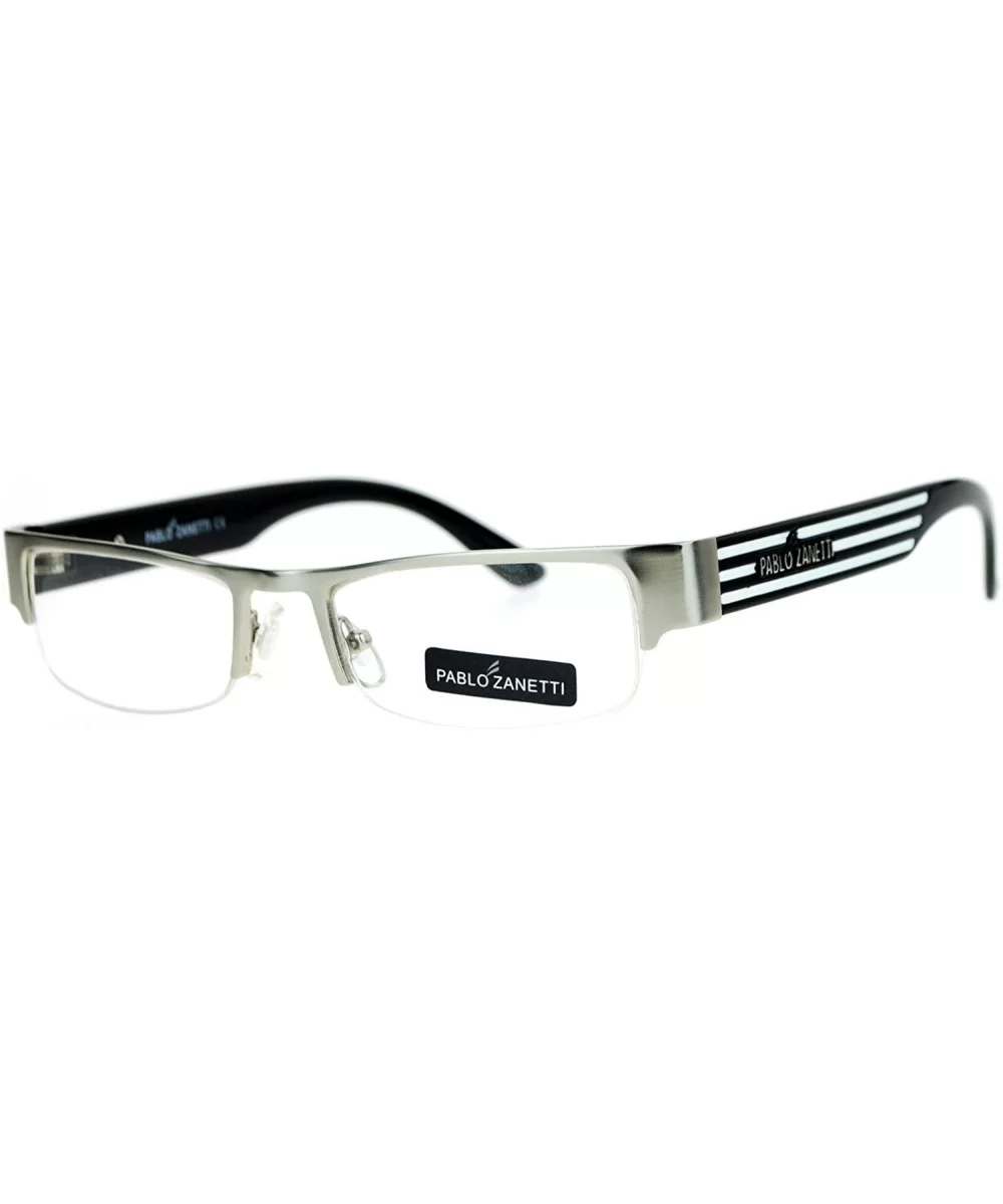 Narrow Rectangular Half Exposed Lens Eye Glasses - Silver White - CG128UNM2ZB $13.16 Rectangular