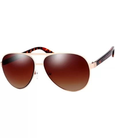 Steel Leather Frame Active Lifestyle Aviator Sunglasses with Gift Box - 01-gold-demi Amber - C21867DW7KC $19.88 Sport