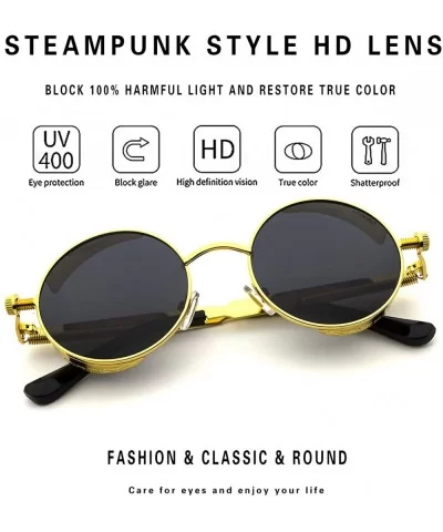 Women Men Round Sunglasses Retro Vintage Steampunk Style Mirror Reflective Circle lens - N4-gold Frame&gray Lens - C718YCZH9Z...