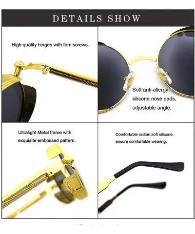 Women Men Round Sunglasses Retro Vintage Steampunk Style Mirror Reflective Circle lens - N4-gold Frame&gray Lens - C718YCZH9Z...