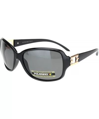 Womens Polarized Rectangular Rhinestone Trim Butterfly Sunglasses - Black Gold Clear Stone - C518ONMIZOL $17.53 Butterfly