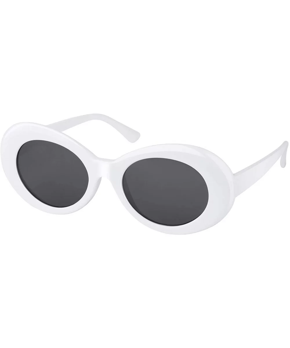 UV400 Clout Goggles Bold Retro Oval Mod Thick Frame Sunglasses - White Frame&black Lens - CF18D384MZ2 $11.99 Round