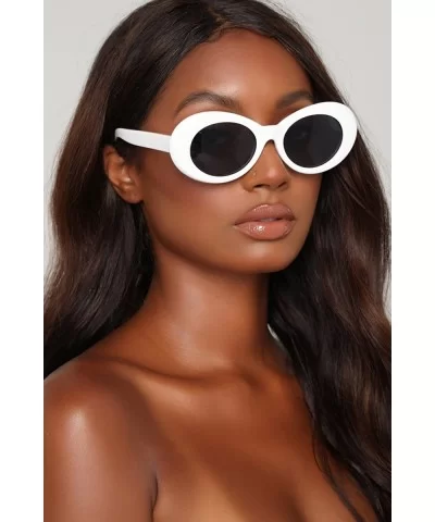 UV400 Clout Goggles Bold Retro Oval Mod Thick Frame Sunglasses - White Frame&black Lens - CF18D384MZ2 $11.99 Round