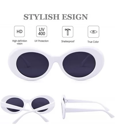 UV400 Clout Goggles Bold Retro Oval Mod Thick Frame Sunglasses - White Frame&black Lens - CF18D384MZ2 $11.99 Round