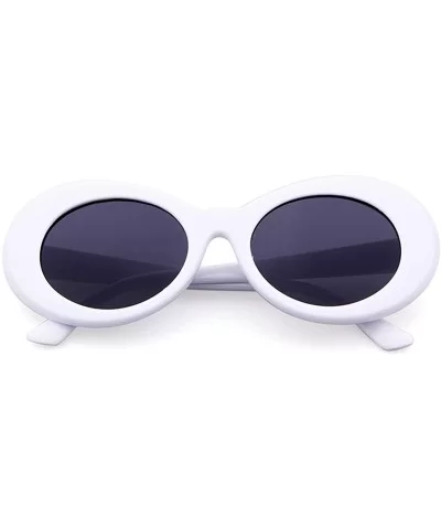 UV400 Clout Goggles Bold Retro Oval Mod Thick Frame Sunglasses - White Frame&black Lens - CF18D384MZ2 $11.99 Round