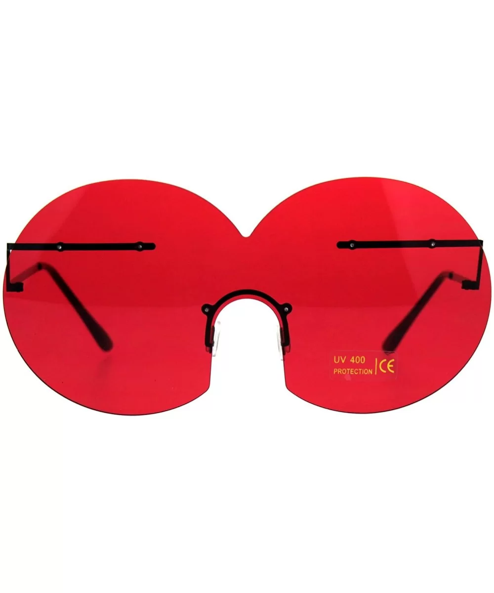 Funky Fun Sunglasses Oversized Shield Round Rimless Unique Fashion Shades - Black (Red) - CU18CRKZ7QE $13.86 Oversized