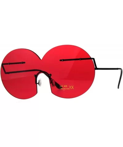 Funky Fun Sunglasses Oversized Shield Round Rimless Unique Fashion Shades - Black (Red) - CU18CRKZ7QE $13.86 Oversized