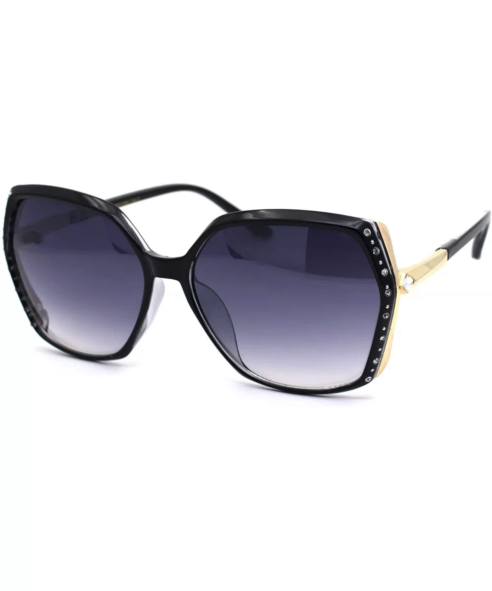 Womens Rhinestone Jewel Trim Rectangular Butterfly Sunglasses - Black Gold Smoke - CI193MZSTSS $16.14 Oversized