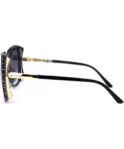 Womens Rhinestone Jewel Trim Rectangular Butterfly Sunglasses - Black Gold Smoke - CI193MZSTSS $16.14 Oversized