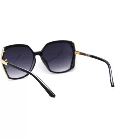 Womens Rhinestone Jewel Trim Rectangular Butterfly Sunglasses - Black Gold Smoke - CI193MZSTSS $16.14 Oversized