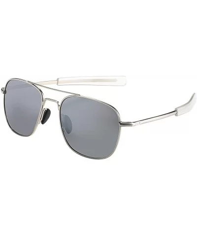 Mens Aviator Sunglasses Polarized Pilot Military Square Shades with Bayonet Temples - Silver - C61938MRW3O $20.82 Oversized