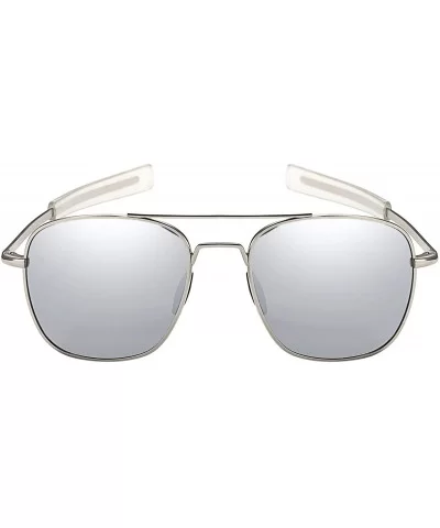 Mens Aviator Sunglasses Polarized Pilot Military Square Shades with Bayonet Temples - Silver - C61938MRW3O $20.82 Oversized