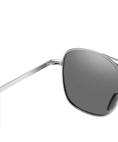 Mens Aviator Sunglasses Polarized Pilot Military Square Shades with Bayonet Temples - Silver - C61938MRW3O $20.82 Oversized