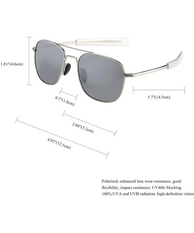 Mens Aviator Sunglasses Polarized Pilot Military Square Shades with Bayonet Temples - Silver - C61938MRW3O $20.82 Oversized