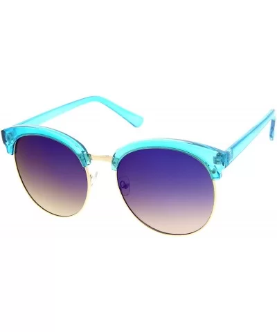 Oversize Transparent Half-Frame Mirrored Flat Lens Round Sunglasses 68mm - Blue-gold / Purple Mirror - C812MAHTYXJ $12.54 Rim...