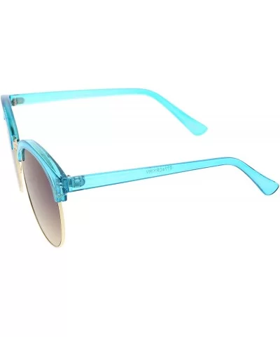 Oversize Transparent Half-Frame Mirrored Flat Lens Round Sunglasses 68mm - Blue-gold / Purple Mirror - C812MAHTYXJ $12.54 Rim...