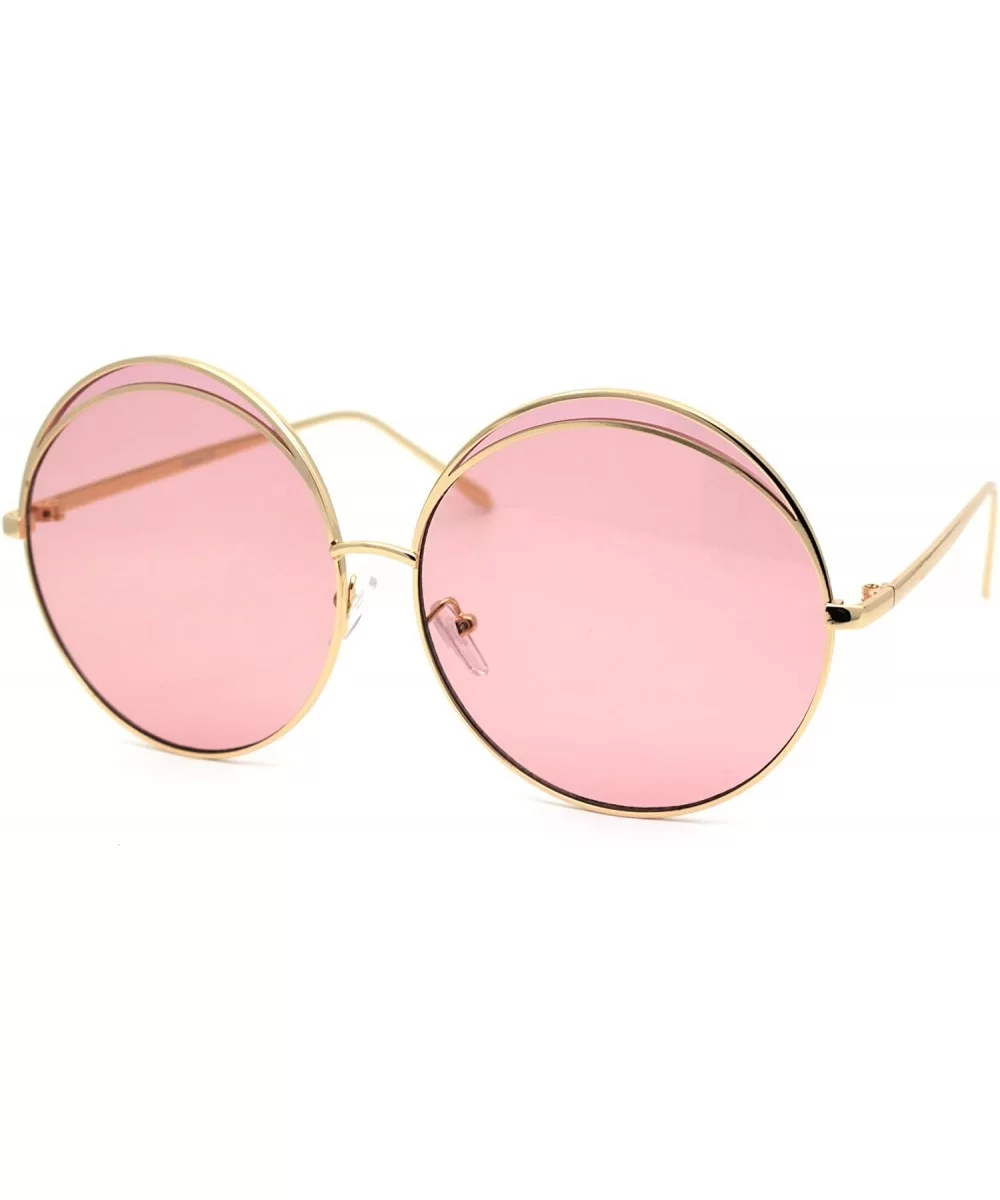 Womens Eye Lash Trim Oversize Round Circle Lens Sunglasses - Gold Pink - CD1950MXLNM $18.10 Round