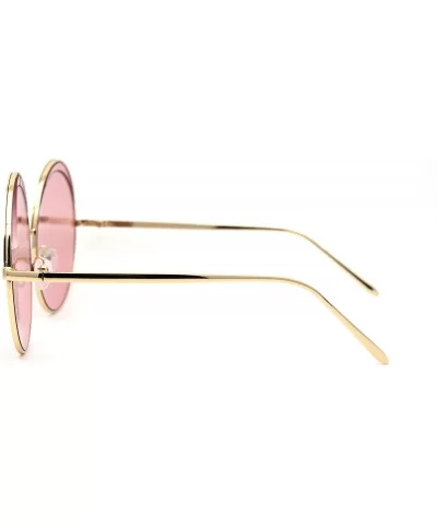 Womens Eye Lash Trim Oversize Round Circle Lens Sunglasses - Gold Pink - CD1950MXLNM $18.10 Round