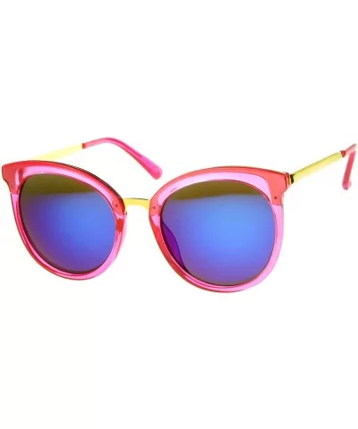 Womens Round Oversized Translucent High Temple Color Mirrored Lens Cat Eye Sunglasses - Pink-gold / Blue Mirror - CU12EH19497...