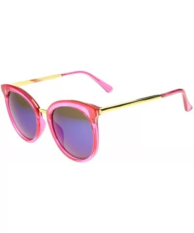 Womens Round Oversized Translucent High Temple Color Mirrored Lens Cat Eye Sunglasses - Pink-gold / Blue Mirror - CU12EH19497...