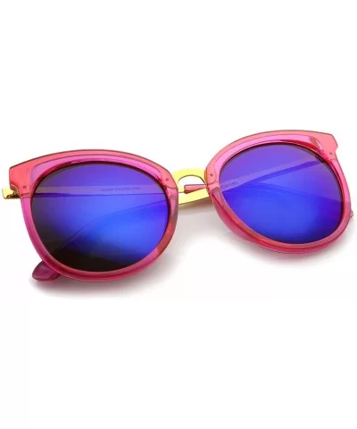 Womens Round Oversized Translucent High Temple Color Mirrored Lens Cat Eye Sunglasses - Pink-gold / Blue Mirror - CU12EH19497...