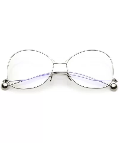 Women's Thin Metal Arms Ball Accent Clear Lens Oversize Butterfly Glasses 58mm - Silver / Clear - CL182ERIRH4 $15.47 Round